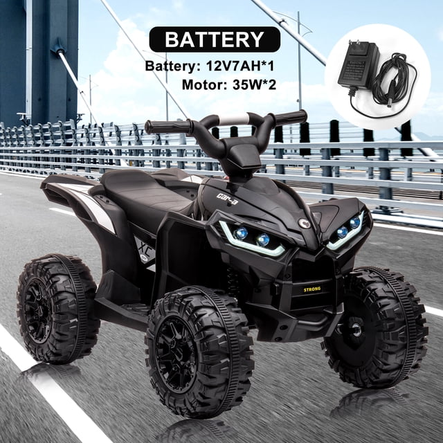 Kojooin 12V Electric Kids Ride On ATV, Battery Powered 4-Wheeler with Music, LED Lights, Remote Control and Speed Modes