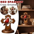 thumbnail image 5 of Cardinal on Cross Wooden Desktop Sculpture, Symbolic Red Bird Figurine for Home Decor, Rustic Memorial Cross Ornament for Mantel, Shelf & Desk, Religious Spiritual Gift, 5 of 6