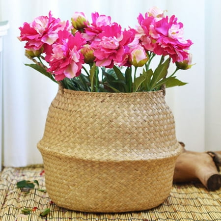 BetterZ 1Pc Wicker Storage Foldable Basket Bamboo Seagrass Flower Pot Planter Garden Decor