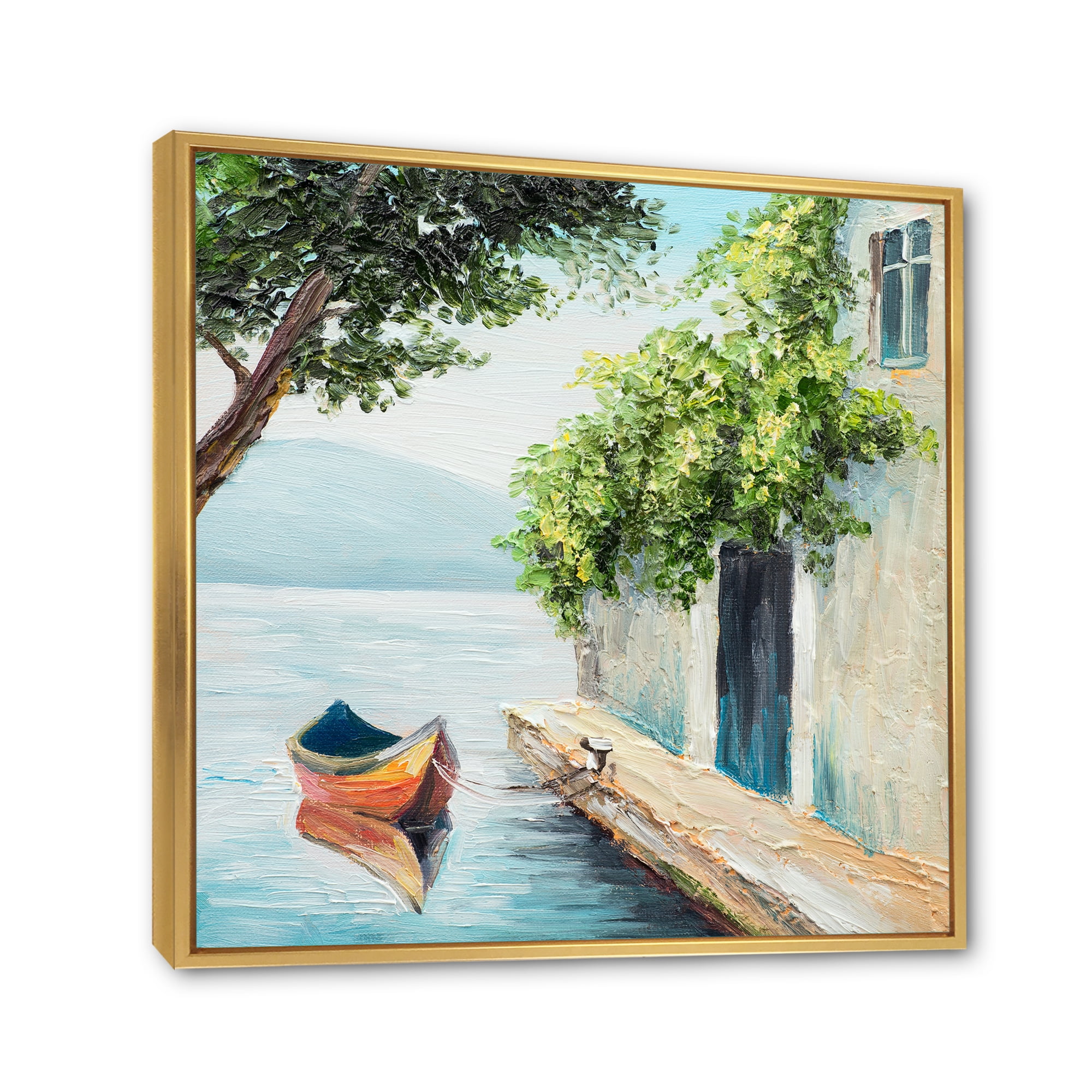 Designart 'A Beautiful Summer Day With Gondola In Venice' Nautical & Coastal Framed Canvas Wall Art Print