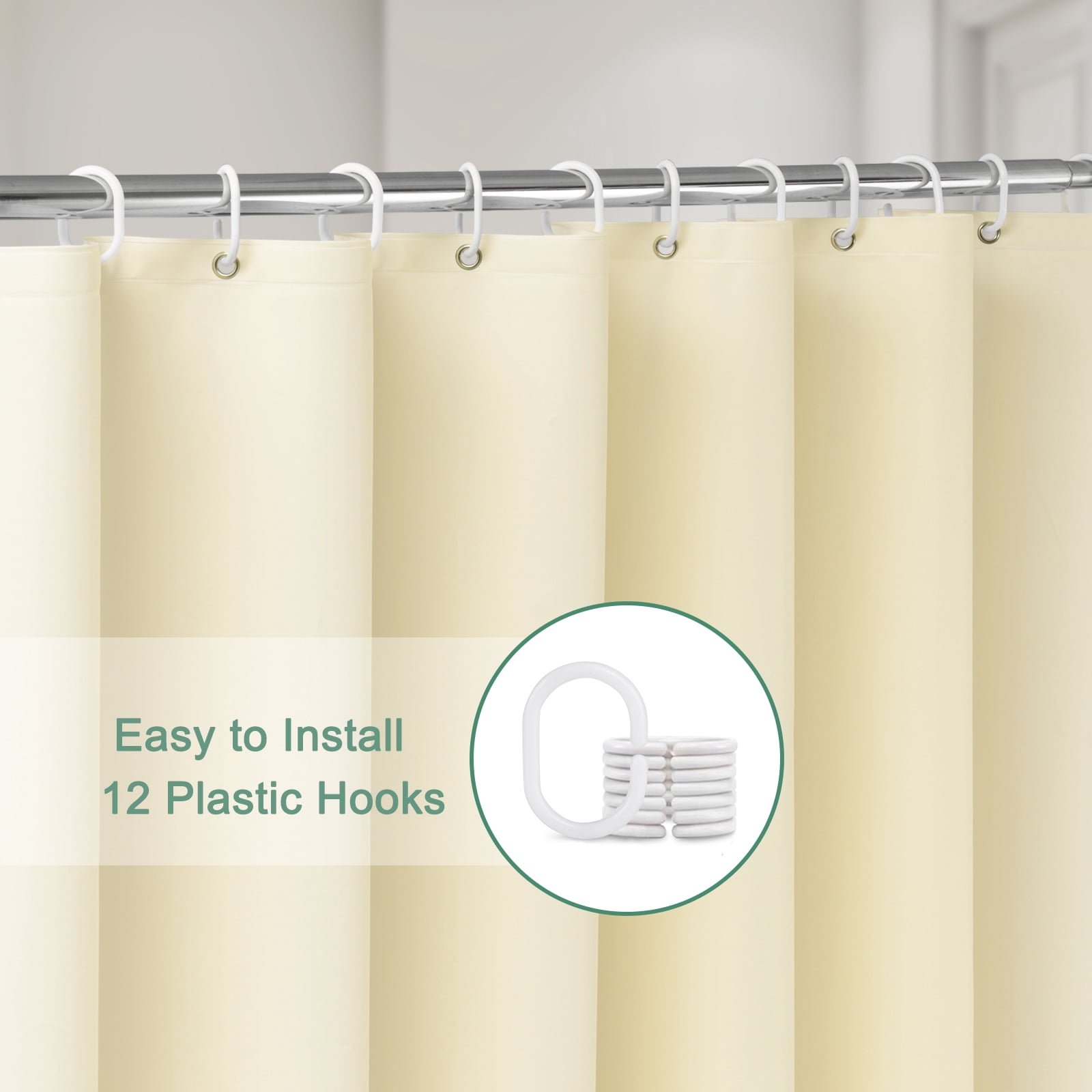Inosoo Solid Beige PEVA Plastic Shower Curtain Liner, 72"x 72" Heavy Duty Waterproof Shower Liner for Bathroom, Mold and Mildew Resistant