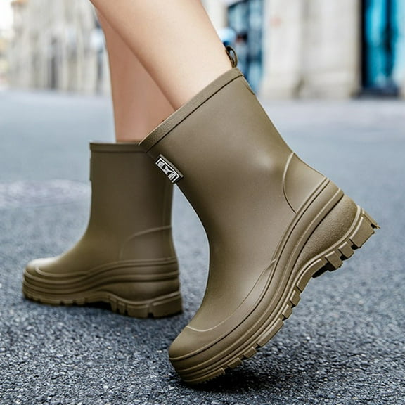 KANG Women's Rain Shoes Stylish Outdoor Thick Sole Comfortable All Season Wear Asgard Women's Mid Calf Rain Boots Collar Gardening Boots Ultra Lightweight Portable Garden Shoes
