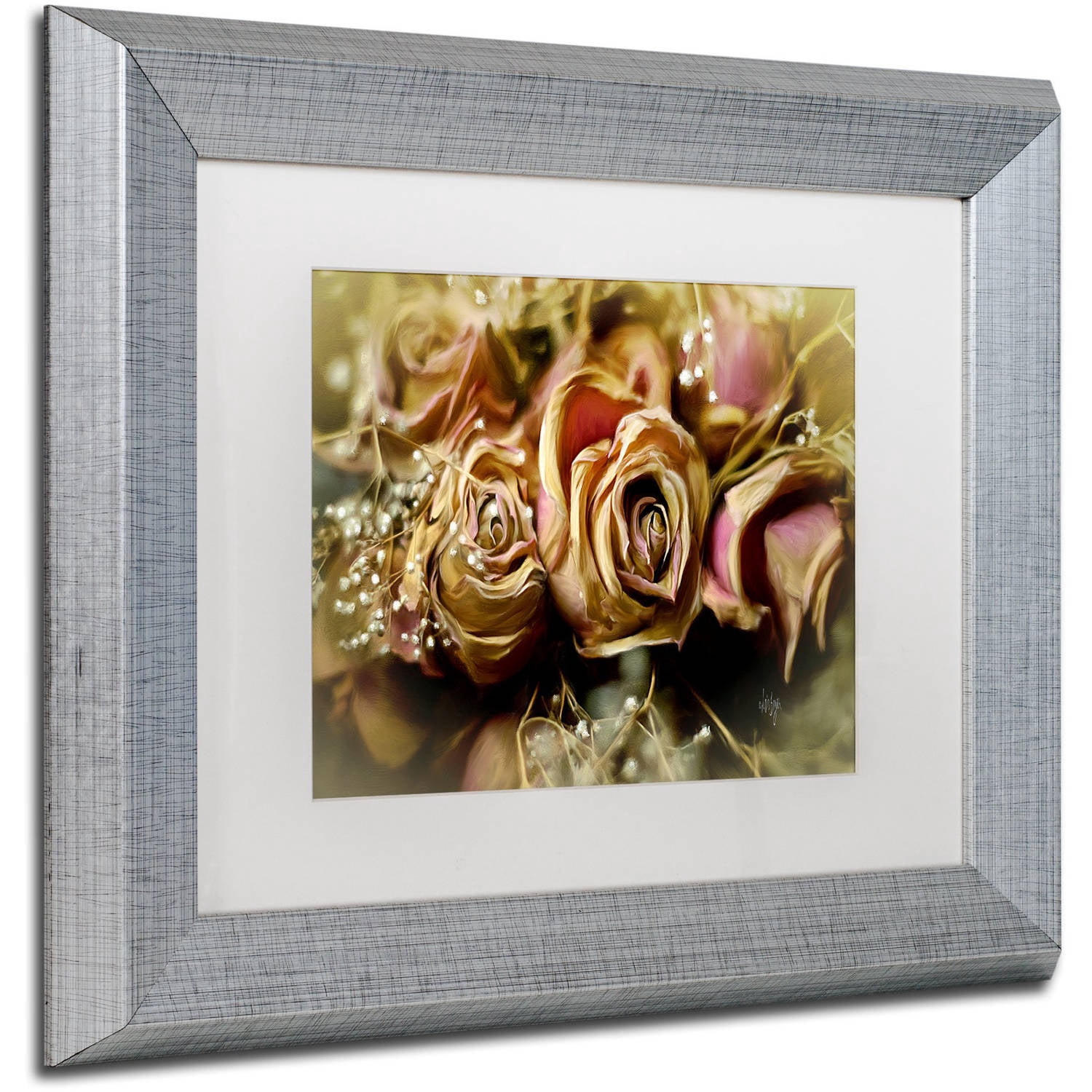 Trademark Fine Art "Painted Old Roses" Canvas Art by Lois Bryan White Matte, Silver Frame