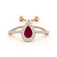 thumbnail image 2 of ANGARA Natural Floating Pear-Shaped Ruby Bolo Ring with Halo in 14K Rose Gold for Women (Size-6x4mm) | July Birthstone, Birthday, Anniversary, Jewelry Gift for Women | Natural Ruby Ring, 2 of 9