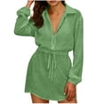 thumbnail image 2 of Miqool Women's Summer Drawstring Mini Dress Casual Long Sleeve Button Down Collared Shirt Dress Vacation Sundress Beach Cover Ups, 2 of 6