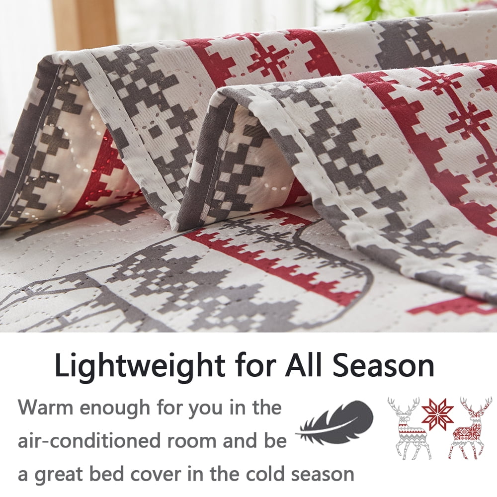 Green Essen Christmas Quilts Twin Size Reindeer Xmas Bedspread Snowflake Bedding Stripe Coverlet Red White Lanterns Christmas Decor
