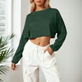 thumbnail image 2 of HNMKIU Cropped Crewneck Sweatshirt Long Sleeve Top for Women Casual Pullover Soft Comfortable Streetwear Fashion for Daily Wear and Light Exercise Z02_Dark Green,M, 2 of 6