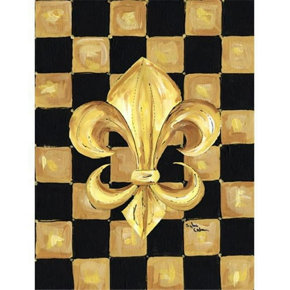 28 x 40 in. Black and Gold Fleur de lis checkered House Size Canvas Flag