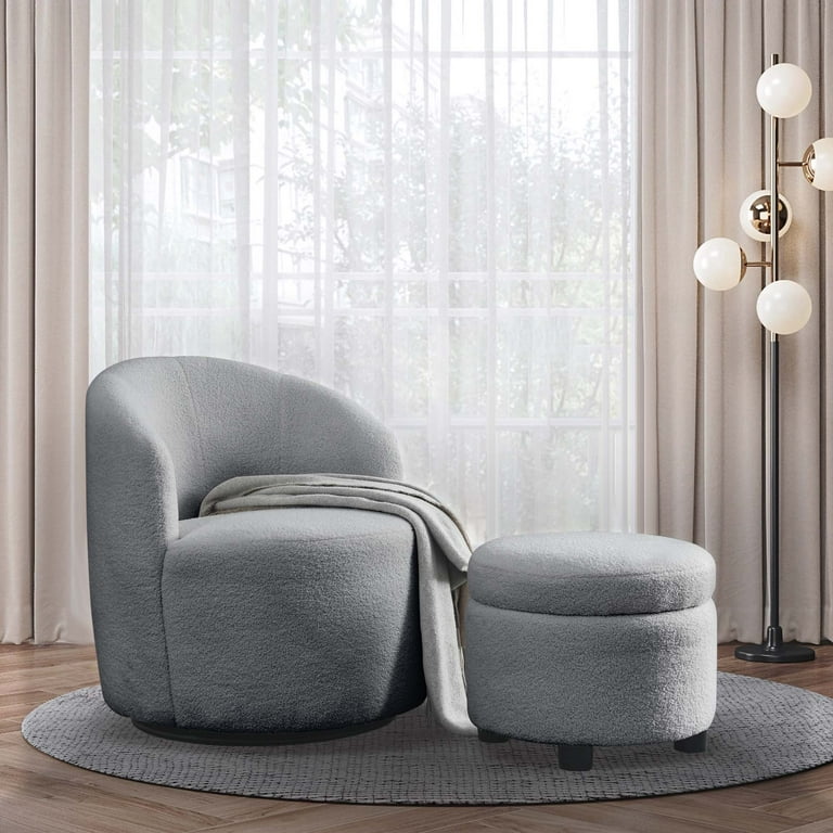 Aukfa Swivel Accent Chair with Storage Ottoman Upholstered Swivel