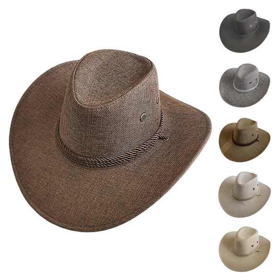 Women Men Retro Felt Wide Brim Western Cowboy Cowgirl Hat Dress up Hat Rolled up Caps Summer Beach Drawstring Sun Hat Riding Hat Black One Size
