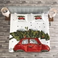 thumbnail image 3 of Ambesonne Christmas Quilted Bedspread Set 3 Pcs, Retro Car with Tree, Queen Size, Green Vermilion, 3 of 4