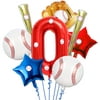 8 Pcs Baseball Balloons Set - Includes Baseball Foil Balloons, Baseball Glove Balloons, Baseball Bats Balloons, Number0 Balloon, Blue Red Star Balloons, Baseball Stickers for Baseball Party Supplies
