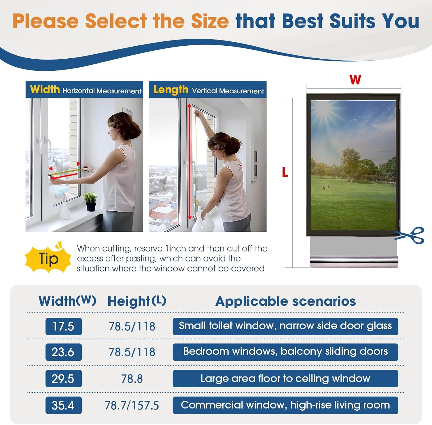 One Way Privacy Window Film, Sun Blocking Reflective Window Film See Out Not in, Heat Control Window Tint for Home, Anti UV Static Cling for Windows Office Door (Silver, 35.4 x 78.7 inches)