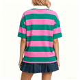 thumbnail image 5 of KDDYLITQ Striped Shirt Women Oversized V Neck Casual Polo Shirts Short Sleeve Rugby Collared Pullover Loose Fit Tops Purple S, 5 of 5