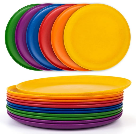Zainca 10.5 inch Wheat Straw Dinner Plates, Reusable Plastic Plates , set of 12 Multicolor
