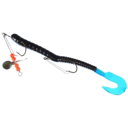Creme Pre-Rigged Curl Worm Black/Blue Tail