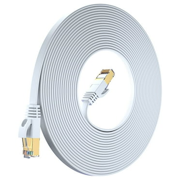 Cat 7 Ethernet Cable 100ft Flat Internet LAN Network Patch Cord RJ45 Connectors 1 Pack - White
