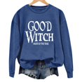 thumbnail image 4 of YVNAURA Good Witch Most of The Time Sweatshirt for Women Funny Halloween Letter Print Pullover Crewneck Long Sleeve Relaxed Fit Witchy Humor Casual Fall Spooky Season Top 1 Pack, Blue,XL, 4 of 4