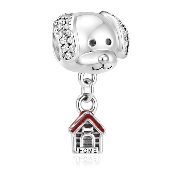 925 Sterling Silver Sparkling Dog Home Dangle Charm for Bracelet Charms Bangle Pendant Jewelry