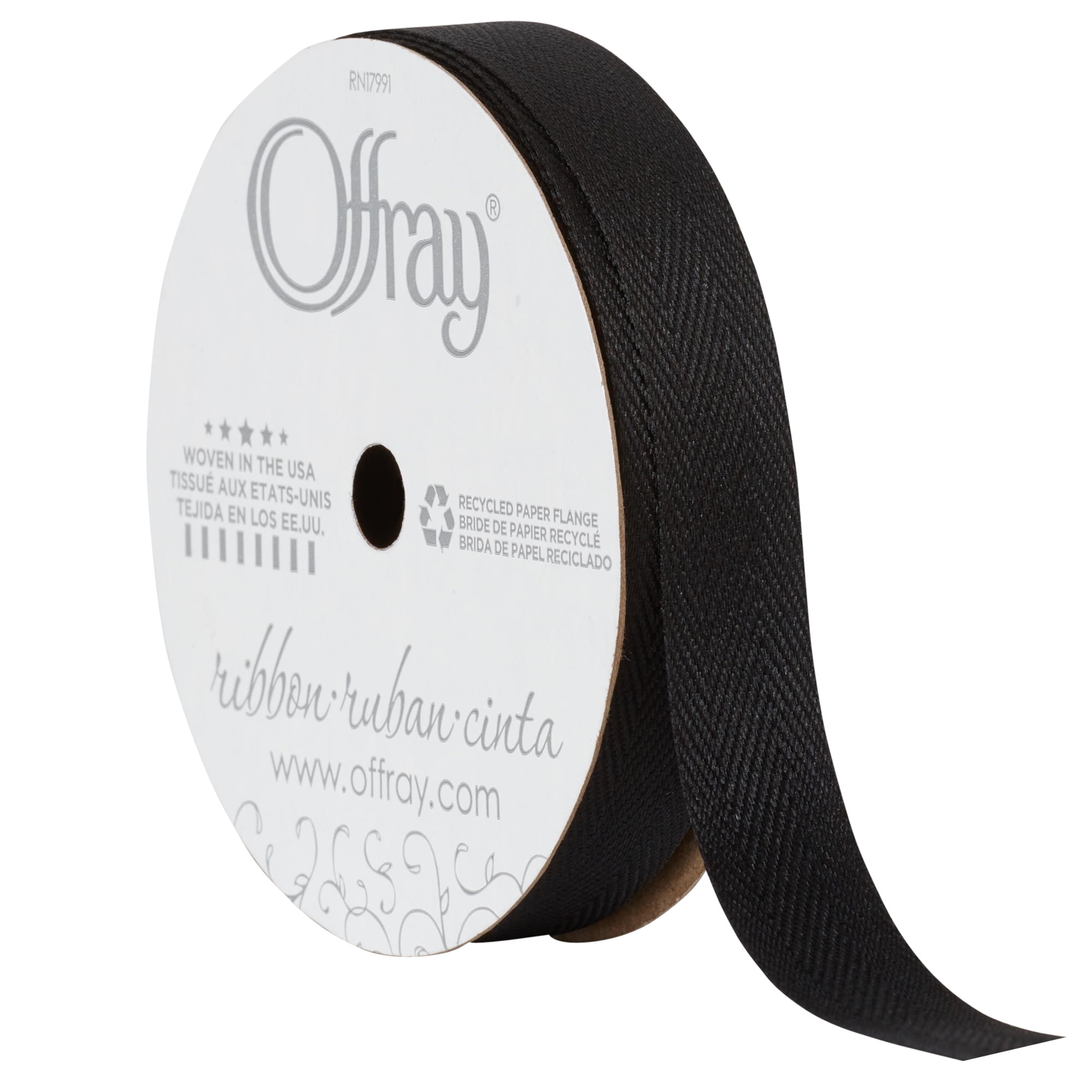 (3 pack) Offray Ribbon, Black 5/8 inch Twill Ribbon, 9 feet