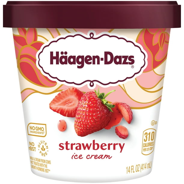 HAAGENDAZS Ice Cream, Strawberry, 14 Fl. Oz. Cup No GMO Ingredients