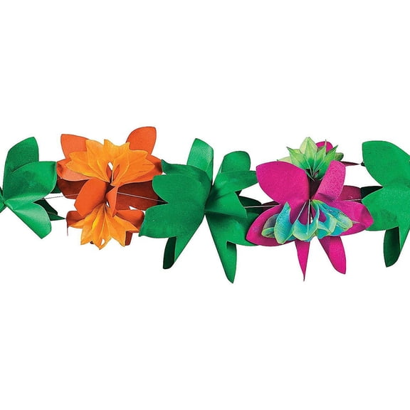 Masteelf 1PC Long Paper Banners Colorful Birthday Paper Bunting Lifelike Green Plants Pull Flag Festival Party Hanging Paper Flower Decorations for Wall Door Ceiling