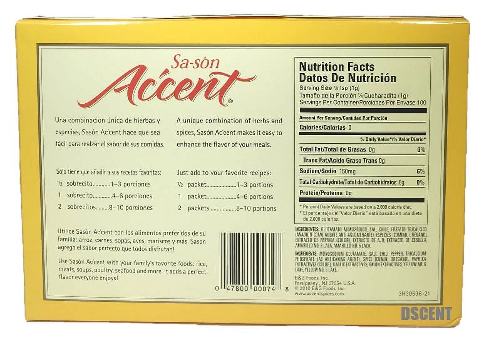 (4 pack) Sason Accent Original Premium Quality Seasoning, 20 Count Pack