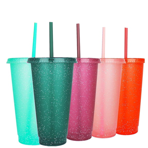 Plastic Tumblers with Lids and Straws,TGY 5 Pack of 24oz Plastic Drinking Cups Reusable Iced Coffee Cups for Parties,Birthdays