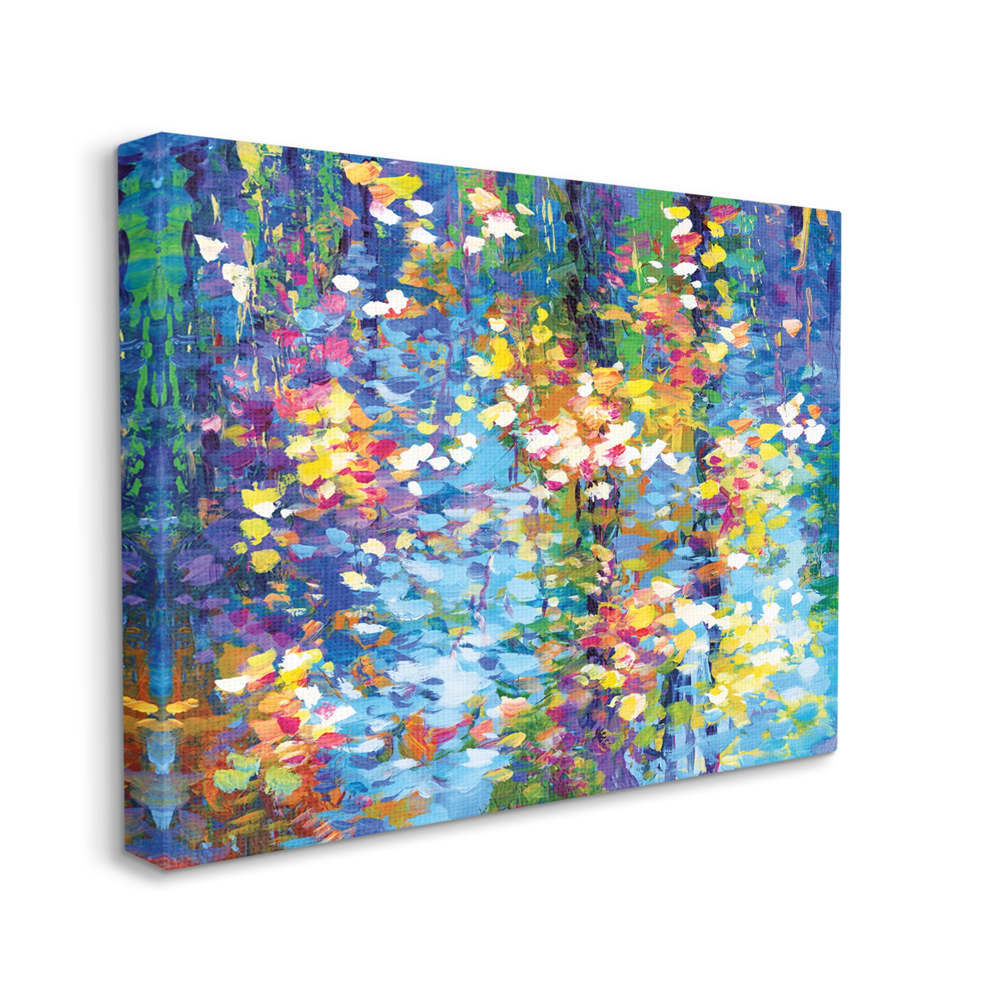 Stupell Industries Colorful Reflections Lake Flowers Landscape Painting Gallery Wrapped Canvas Art Print Wall Art, 30 x 24