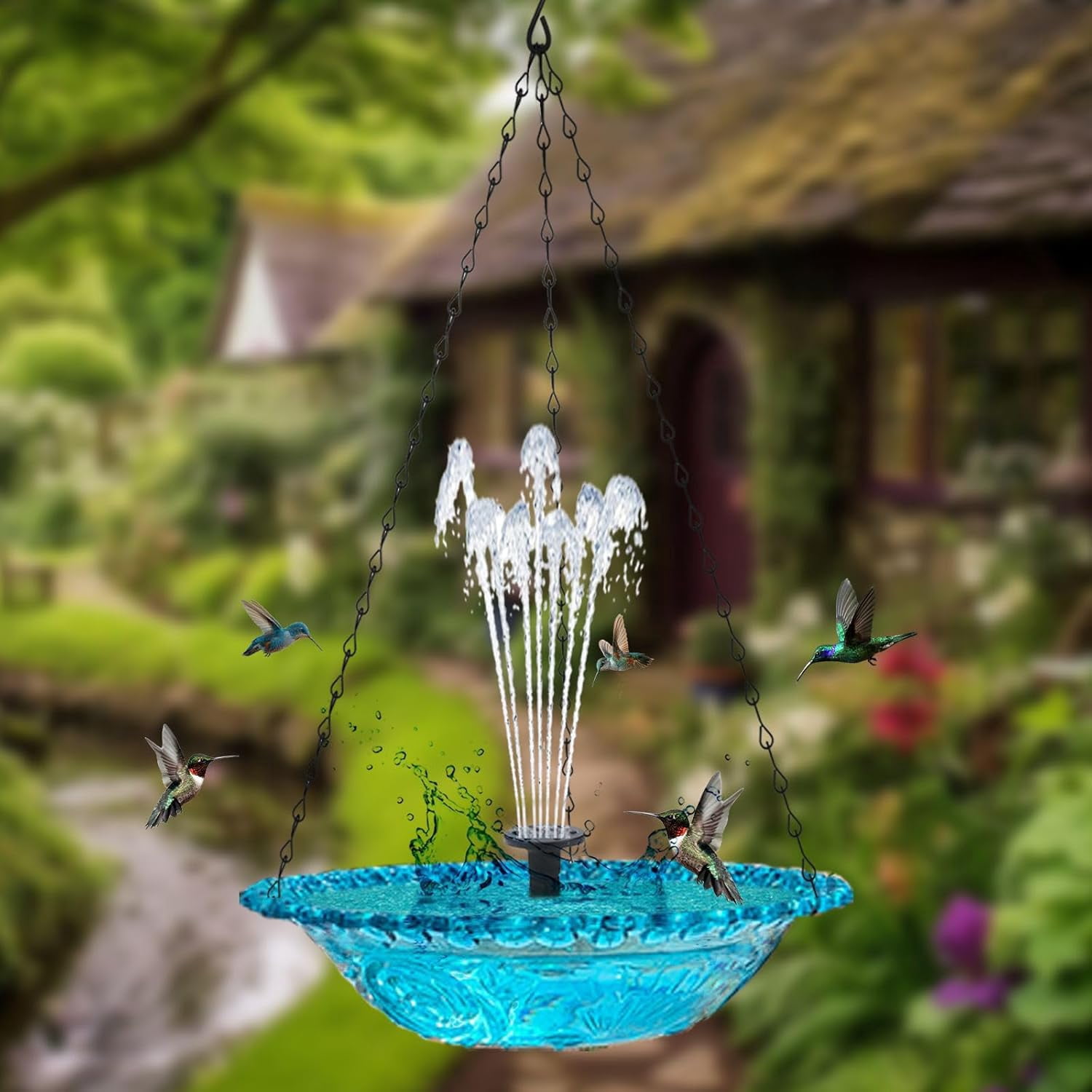 2026 New Solar Cascade Hanging Bird Bath Fountain, Outdoor Hanging Birdbath with Solar Fountain, Metal Solar Powered Birdbath with Water Pump for Outdoor Garden Decor (Pink)