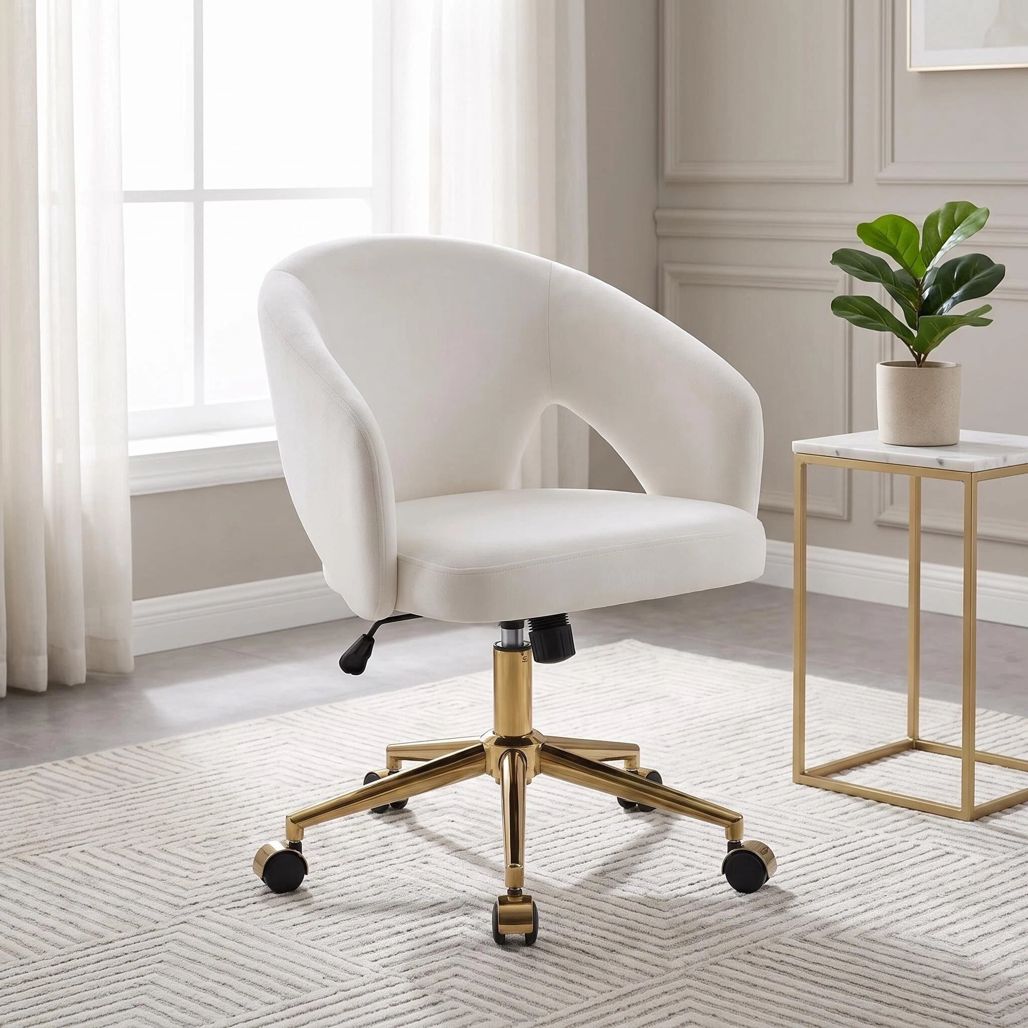 Garitin Office Chair and Ergonomic Swivel Desk Chair 23.6 Inch, Comfortable Seating with Memory Foam Cushion for Home Bedroom, White
