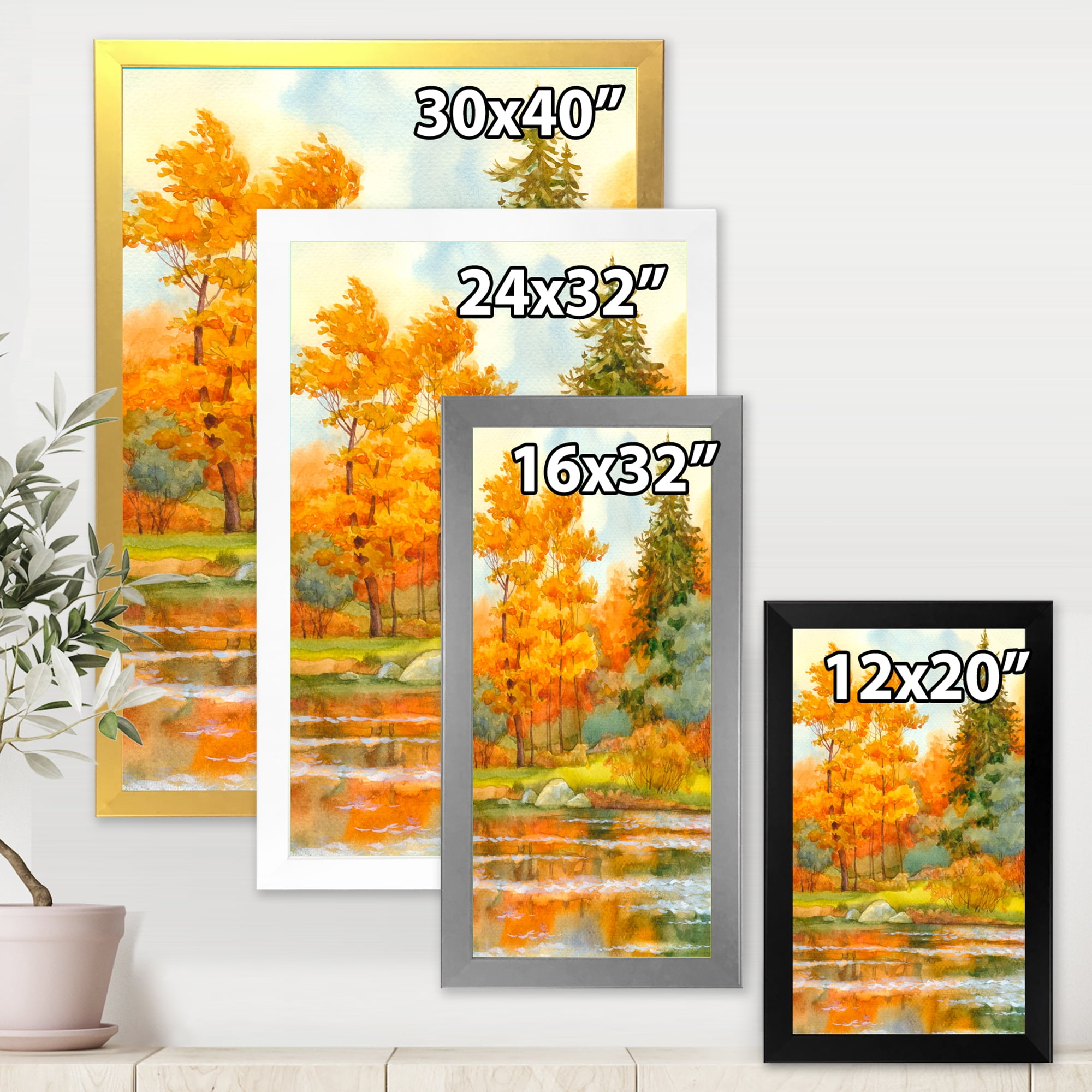 Designart 'Autumn Forest By The Lake Side IV' Lake House Framed Art Print