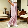 thumbnail image 4 of ABSUYY Womens High Waist Wide Leg Sweatpants, Casual Loose Lounge Pants with Pockets, Pull-On Comfy Trousers, Pink,Size S, 4 of 7