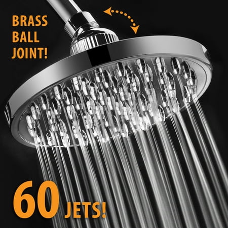 Luxury High-Pressure All-Chrome 6-inch Rainfall Shower Head with 60 Jets and Solid Brass Angle-Adjustable Ball Joint