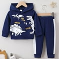 thumbnail image 2 of Wxirdiow Boy Toddler Clothes Infant Baby Boy Hooded Dinosaur Fall Outfit Contrast Sweatshirt Pant Set Toddler Dinosaur Clothes Blue Size,18-24 Months, 2 of 5