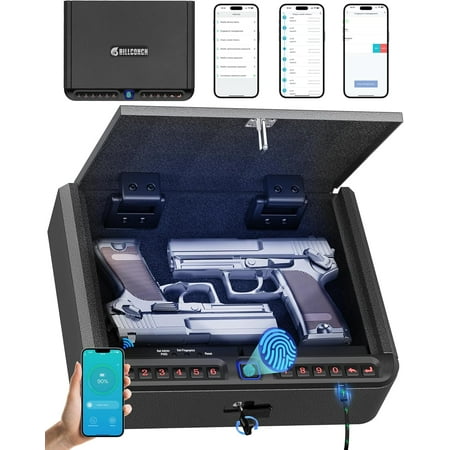 SKYSONIC Gun Safe for Handgun - Biometric Gun Safe 4 Ways Quick Access with Fingerprint/Full-digital Keypad/Key/APP Lock Handgun Pistol Safe for Nightstand Bedside Home