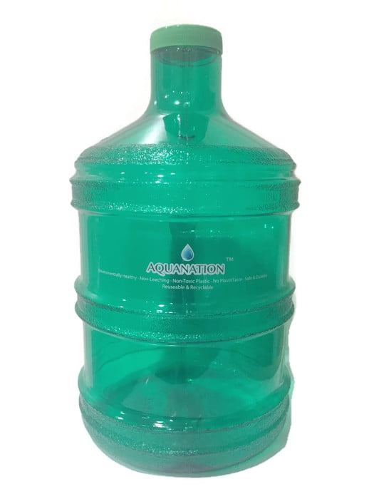 AquaNation 1 Gallon BPA FREE Reusable FDA Grade Chemical Free Plastic Drinking Water Big Mouth Bottle Jug Container with Holder Drinking Canteen (Green)