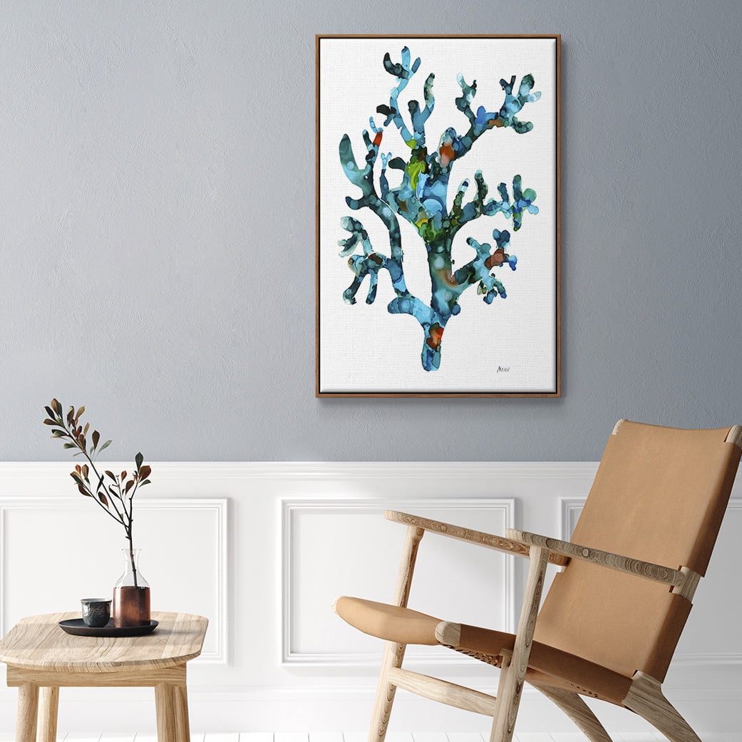 Sea Coral I Framed Premium Gallery Wrapped Canvas - Ready to Hang - 27 x 41 - Walnut Floating Frame