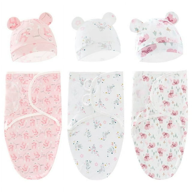 YOPTOP Baby Swaddle Sleep Sack with Hat Soft Cotton Wearable Swaddle Wrap for 0-3 months Girls Boys 3-Pack