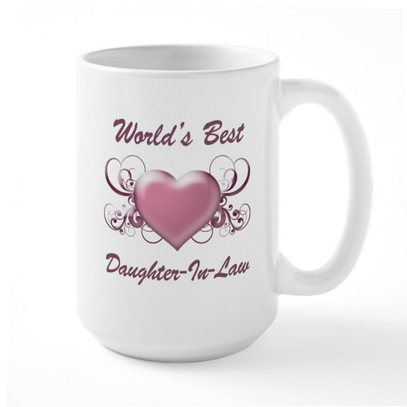 CafePress - World's Best Daughter In Law (Heart) Large Mug - 15 oz Ceramic Large White Novelty Mug