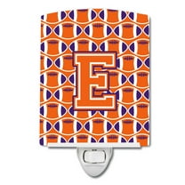Caroline's Treasures CJ1072-ECNL Letter E Football Orange, White and Regalia Ceramic Night Light, 6x4x3", multicolor