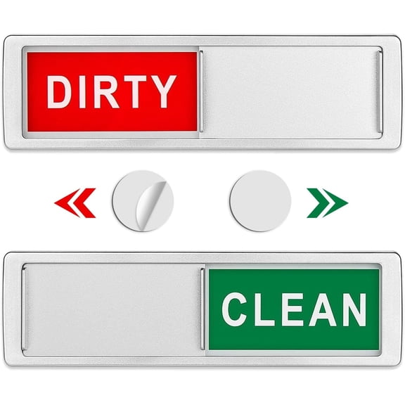 Clean Dirty Dishwasher Magnet - Non-Scratch Magnetic Silver Signage Indicator for Kitchen Dishes with Clear, Bold & Colored Text - Easy to Read & Slide for Changing Signs By PULMCheerger