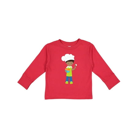 

Inktastic African American Boy Baking Boy Boy With Apron Gift Toddler Boy Girl Long Sleeve T-Shirt