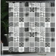thumbnail image 4 of Ambesonne Grey Shower Curtain, Plaid Patchwork Retro, 69"Wx84"L, White Black Grey, 4 of 5