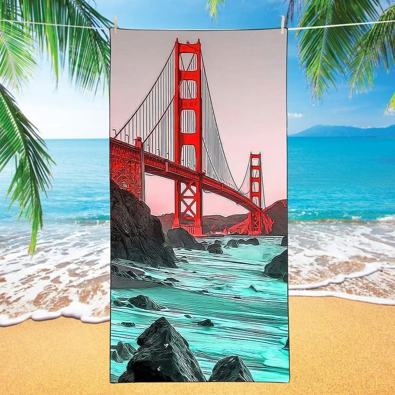 Oversized Beach Towel - Quick Dry, Sand Free, Microfiber, 36"x72" With Sunset Coconut Palm Design