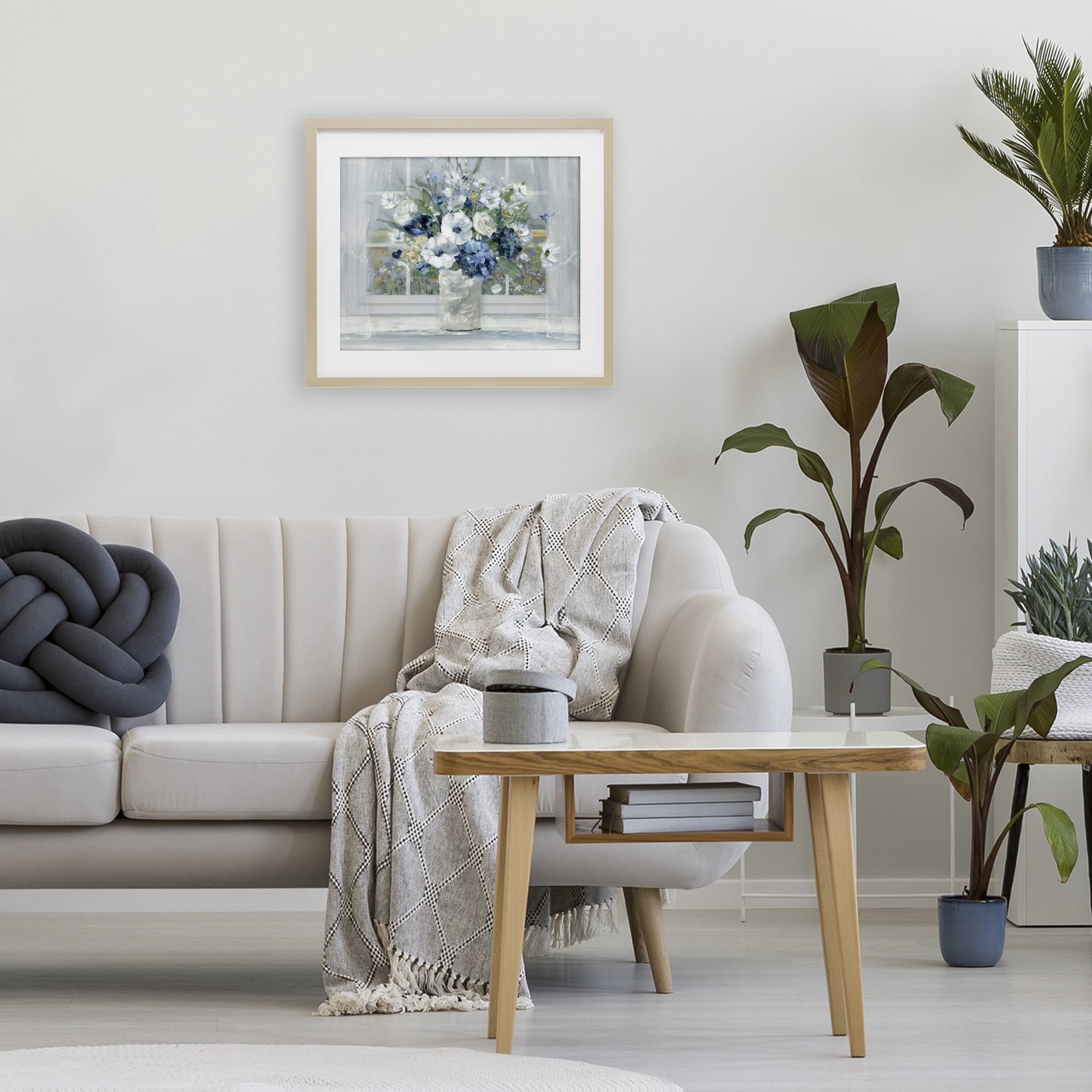 Stupell Industries Blue Hydrangea & Anemone Bouquet Birch Framed Print Under Glass, design by Sally Swatland