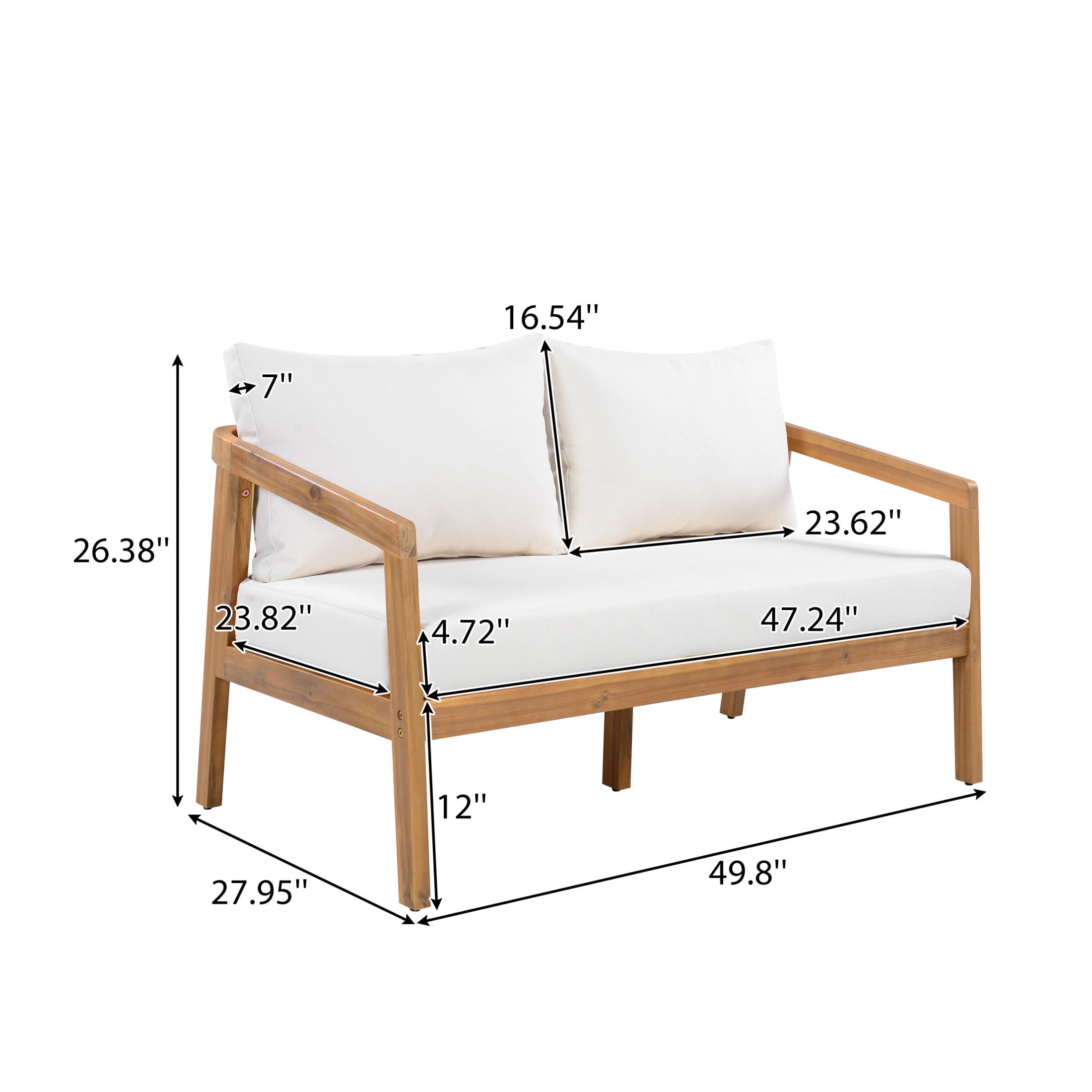 Christopher Knight Home Modern Outdoor Loveseat Sofa, Natural Acacia Wood Frame with Beige Cushions
