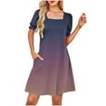 thumbnail image 2 of Up to 30% off Summer Dress, Fashion Women's Printing Sexy Square Neck Short Sleeve Pockets Dresses Casual Comfortable All Occasio(Purple,S), 2 of 6