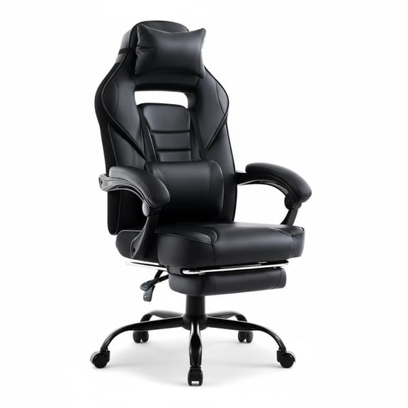 Garvee Gaming Chair, Retractable Footrest, Adjustable Lumbar & Headrest, Black