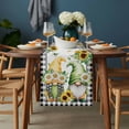 thumbnail image 2 of Sunflower Gnomes Table Runner - 60 Inch Long, Kitchen Dining Table Runner Dresser Scarves, Spring Farmhouse Country Daisy Leaf Plaid Farmhouse Decor for Coffee Tables Wedding Party Banquet, 2 of 8